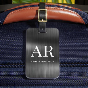 Elegant Black Metal Monogram 2 Initial  Luggage Tag