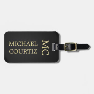 Elegant Black Metal Monogrammed Luggage Tag