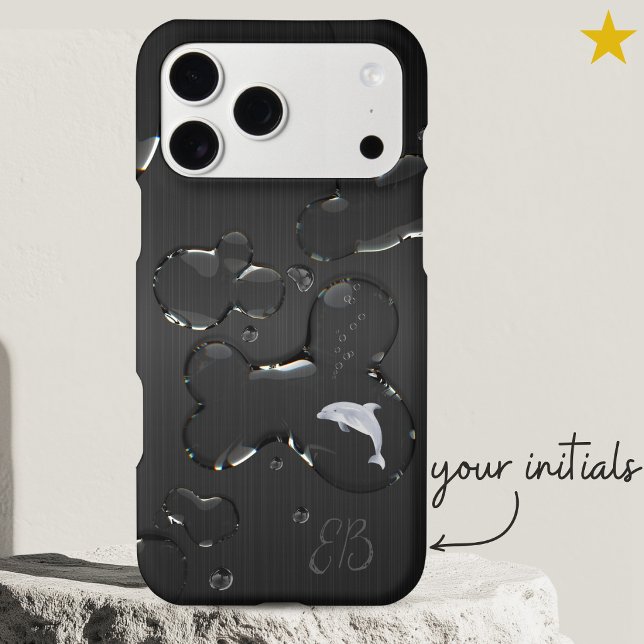 Elegant Black Metal Water Drops Dolphin Monogram (Creator Uploaded)