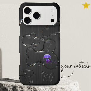 Elegant Black Metal Water Drops Jellyfish Monogram