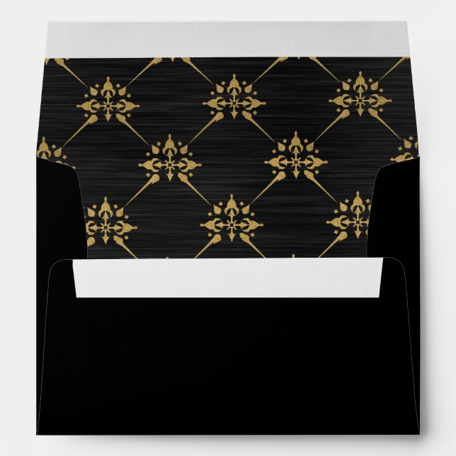 Elegant Black Metallic Faux Gold Art Deco Envelope (Back (Bottom))