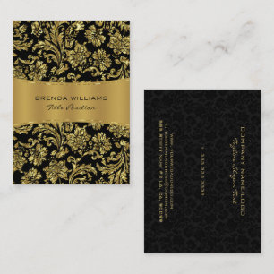Elegant Black & Metallic Gold Floral Damasks Business Card