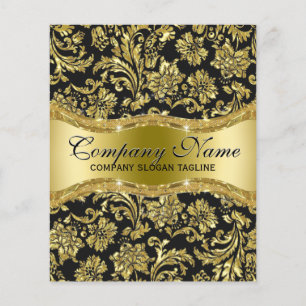 Elegant Black & Metallic Gold Floral Damasks Flyer