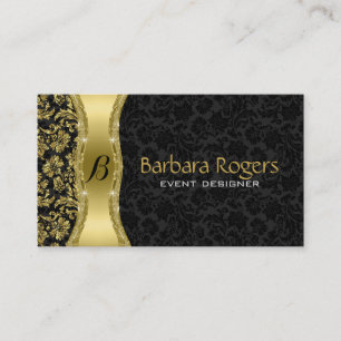 Elegant Black & Metallic Gold Vintage Damasks Business Card