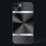 Elegant Black Metallic Print Silver Accent iPhone 13 Case<br><div class="desc">Elegant shiny black metallic texture print,  stainless steel look,  silver stripes accents and custom monogram. Modern slick and trendy design.</div>