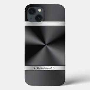 Elegant Black Metallic Print Silver Accent iPhone 13 Case