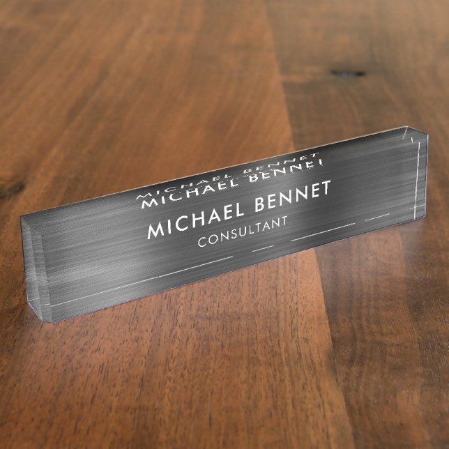 Elegant Black Metallic Professional Business Nameplate (Side)