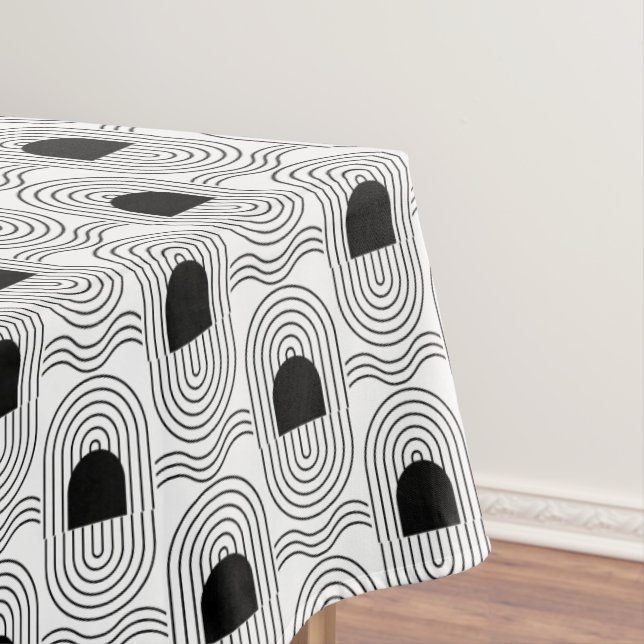 Elegant Black Mid Century Mod Arch Lines Tablecloth (In Situ)