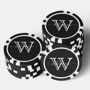 Elegant Black Minimal Name and Monogrammed  Poker Chips
