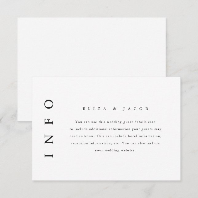 Elegant Black Minimal Wedding Guest Detail RSVP Card (Front/Back)