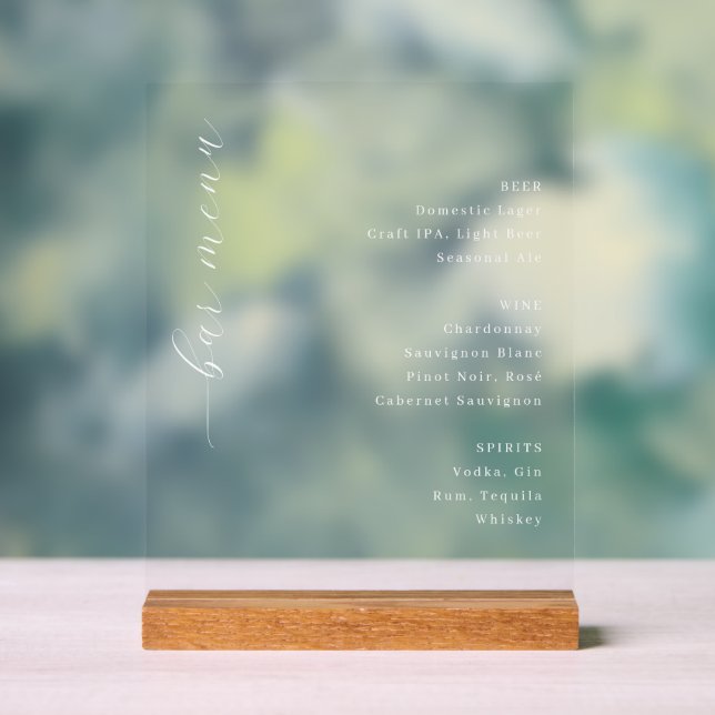 Elegant Black Minimalist Bar Menu Acrylic Sign (Neutral)