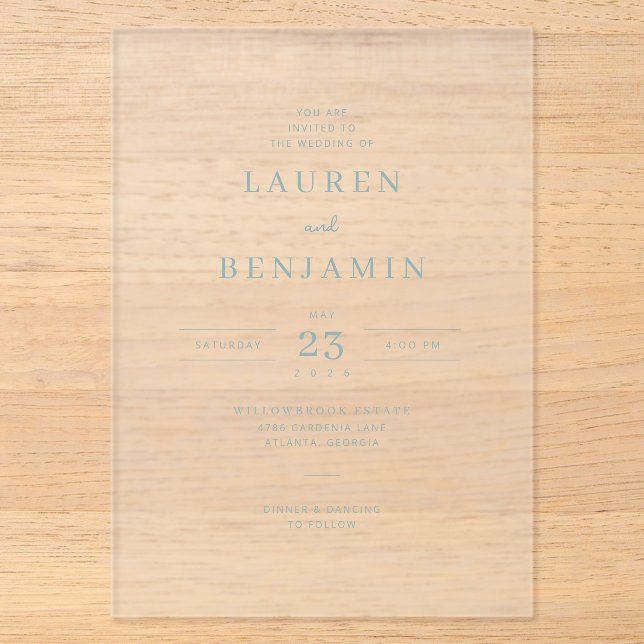 Elegant Black Minimalist Calligraphy Acrylic Invitations (Front)