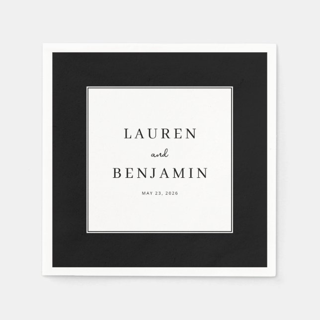 Elegant Black Minimalist Calligraphy Napkin (Front)