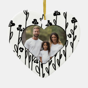 Elegant black minimalist doodle floral ceramic ornament