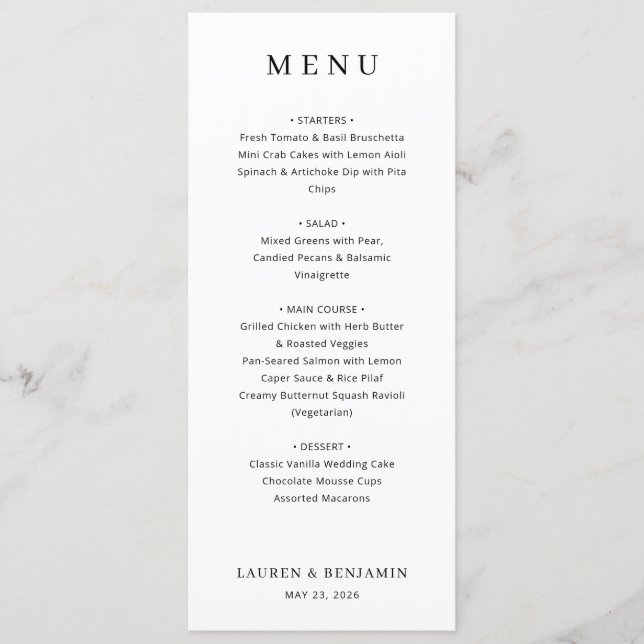 Elegant Black Minimalist Menu (Front)