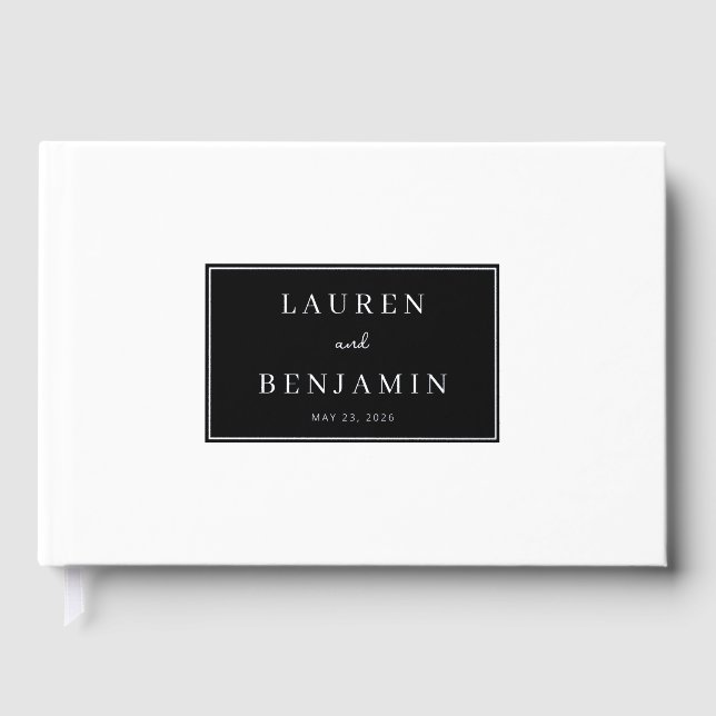 Elegant Black Minimalist Names Guest Book (Front)