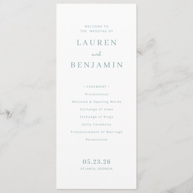 Elegant Black Minimalist Wedding Ceremony Program (Front)