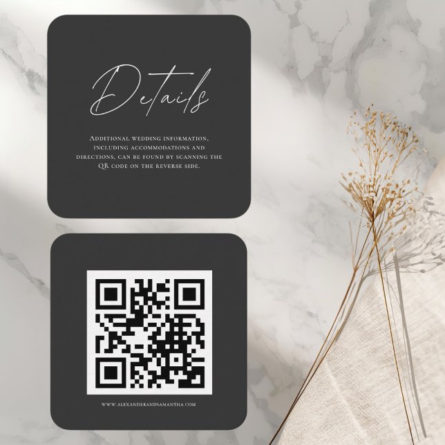 Elegant Black Minimalist Wedding Details Card QR  (Creator Uploaded)