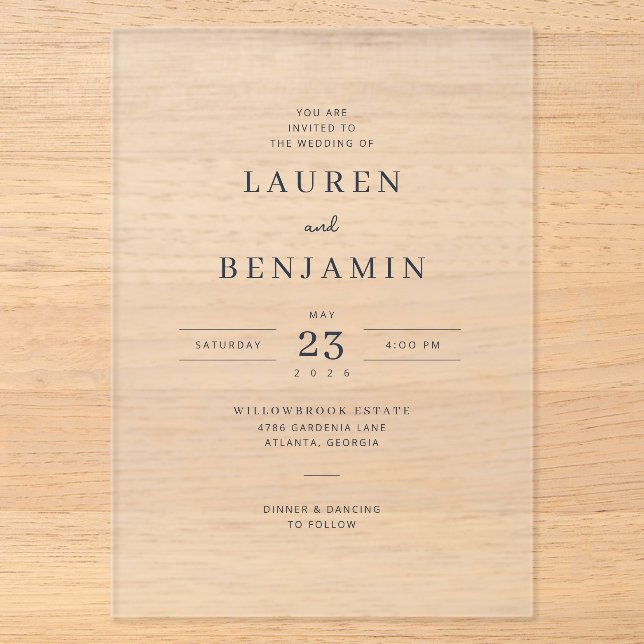 Elegant Black Minimalist Wedding Invitation (Front)