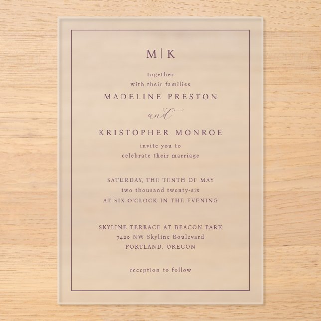 Elegant Black Minimalist Wedding Invitation (Front)