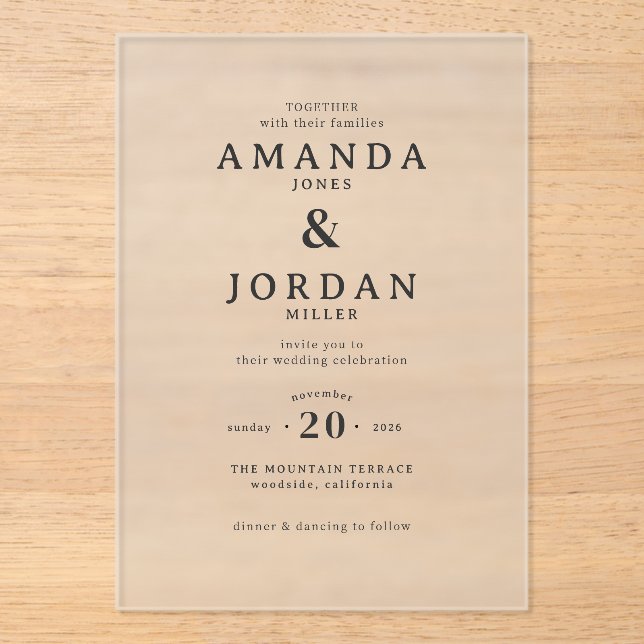 Elegant Black Minimalist Wedding Invitation (Front)