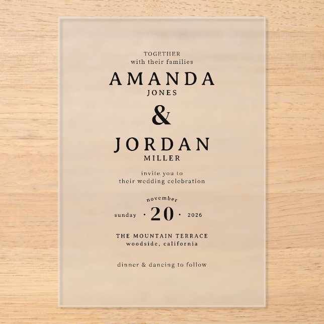 Elegant Black Minimalist Wedding Invitation (Front)