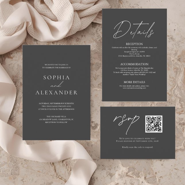 Elegant Black Minimalist Wedding Modern  Invitation (Creator Uploaded)
