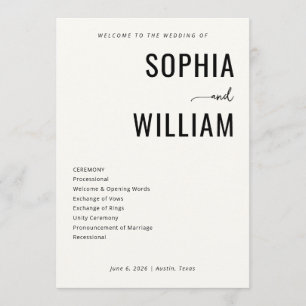 Elegant Black Minimalist Wedding Program