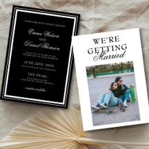 Elegant Black Minimalist with Photo Back Wedding