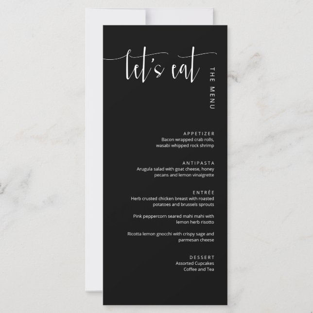 Elegant Black Modern Let's Eat Thank You Menu (Front)