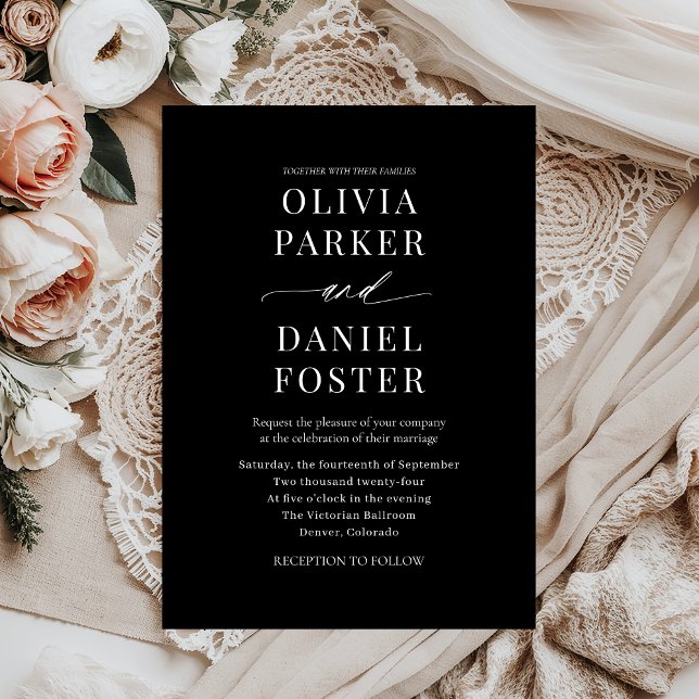 Elegant Black Modern Minimalist Wedding Invitation (Creator Uploaded)