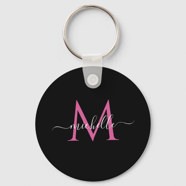elegant black modern monogram key ring (Front)