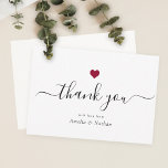 Elegant Black Modern Script Burgundy Red Heart Thank You Card<br><div class="desc">This modern chic burgundy red heart thank you note features hand-lettered script calligraphy alongside your names in elegant serif typography. Space for additional message on the back.</div>