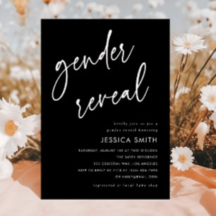 Elegant Black Modern Script Gender Reveal Party Invitation