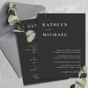 Elegant Black Modern Typography All In One Wedding Invitation