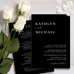 Elegant Black Modern Typography All In One Wedding Invitation