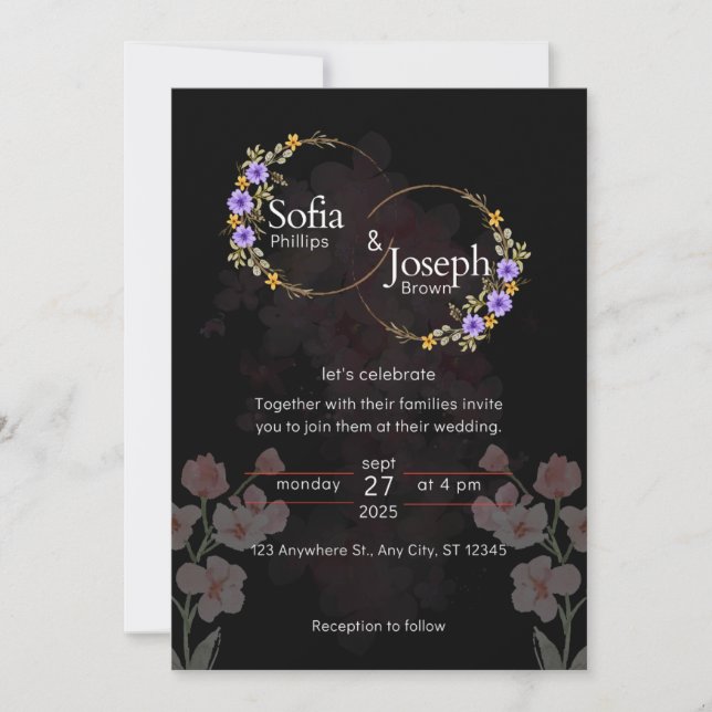 Elegant Black Modern Wedding Invitation Card (Front)