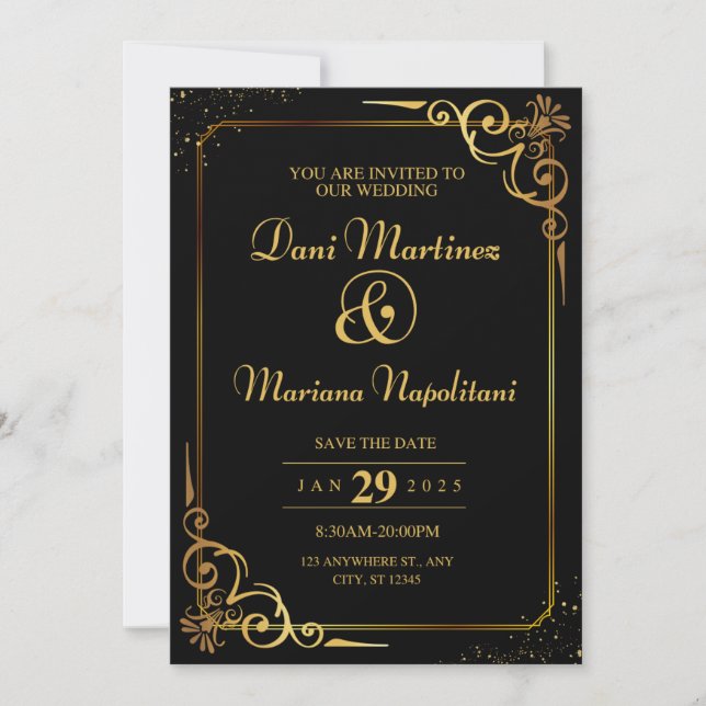 Elegant Black Modern Wedding Invitation Card (Front)