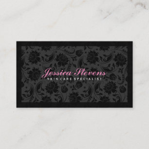 Elegant Black Monochromatic Floral Damask Business Card