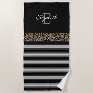 Elegant Black Monogram  Beach Towel