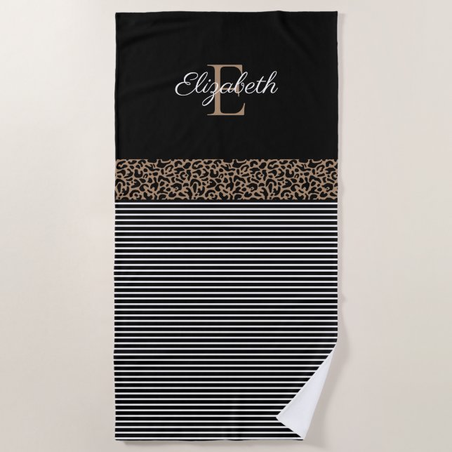 Elegant Black Monogram  Beach Towel (Front)
