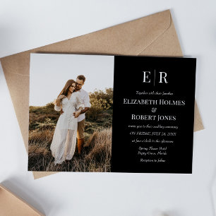 Elegant Black Monogram Custom Photo Wedding Invitation