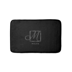 Elegant Black Monogram Design Bath Mat