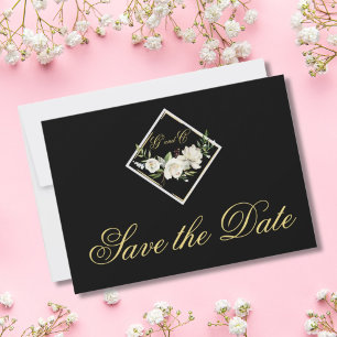 Elegant Black Monogram Gold Save the Date