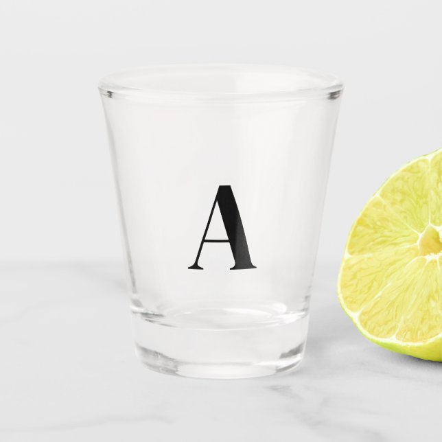 Elegant Black Monogram Initial Shot Glass (Front)