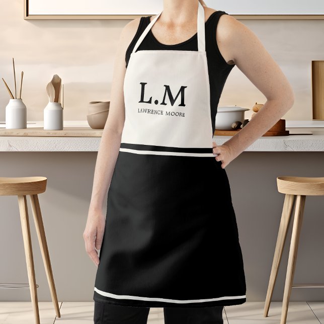 Elegant Black Monogram Initials Name Apron (Elegant Monogram Black Initials Name Classic Typo Apron)
