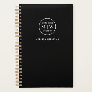 Elegant Black Monogram Initials Weekly Monthly Planner