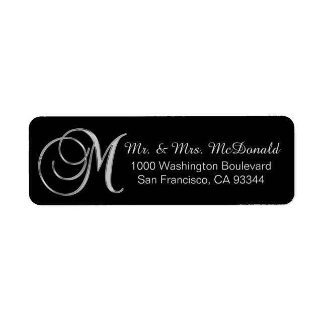 Elegant Black Monogram Letter 'M' Envelope Return Address Label (Front)
