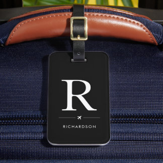 Elegant Black Monogram Luggage Tag
