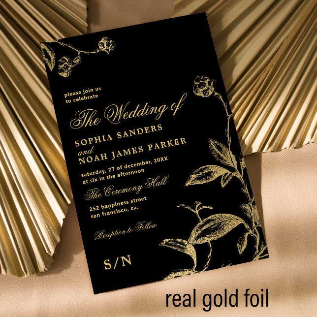 Elegant black monogram modern floral wedding gold (Please note that you can choose the color of FOIL: GOLD, ROSE GOLD or SILVER)